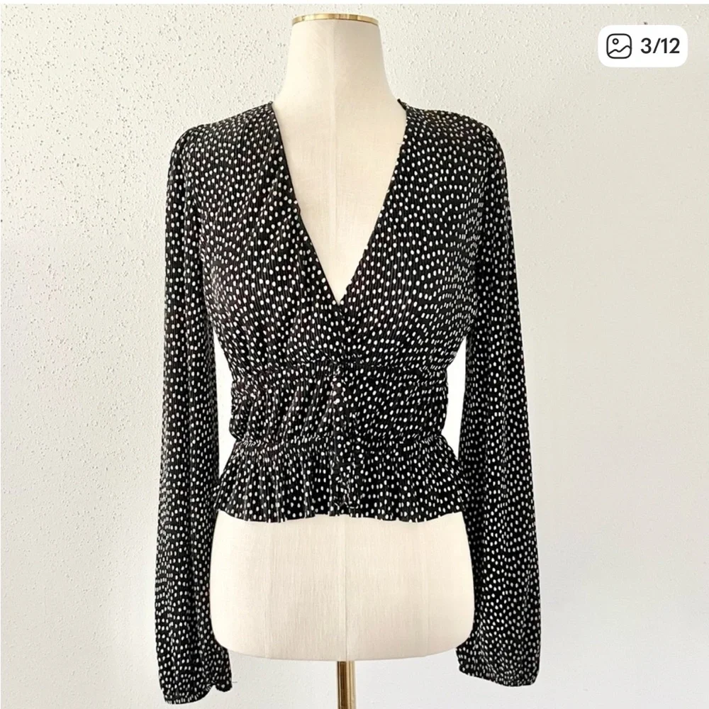 Zara Pleated Polka Dot Blouse - Picture 3 of 6